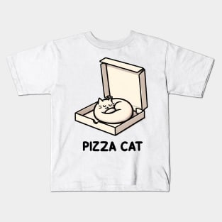 Funny Cute Cat Sleeping inside Pizza Box Kids T-Shirt